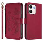 For OPPO A5x 5G / 4G Global Butterfly Love Flower Multi-card Zipper Wallet Leather Phone Case(Wine Red) - 2