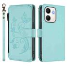 For OPPO A5x 5G / 4G Global Butterfly Love Flower Multi-card Zipper Wallet Leather Phone Case(Mint Green) - 2