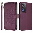 For OPPO A5 5G / A3 Pro 5G Global Butterfly Love Flower Multi-card Zipper Wallet Leather Phone Case(Dark Purple) - 2