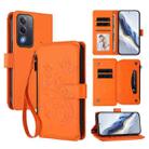 For OPPO A5 5G / A3 Pro 5G Global Butterfly Love Flower Multi-card Zipper Wallet Leather Phone Case(Orange) - 1
