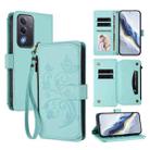 For OPPO A5 5G / A3 Pro 5G Global Butterfly Love Flower Multi-card Zipper Wallet Leather Phone Case(Mint Green) - 1