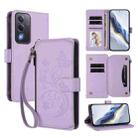 For OPPO A5 5G / A3 Pro 5G Global Butterfly Love Flower Multi-card Zipper Wallet Leather Phone Case(Light Purple) - 1