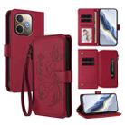 For OPPO A5 Pro 5G / 4G Global Butterfly Love Flower Multi-card Zipper Wallet Leather Phone Case(Wine Red) - 1