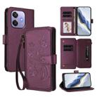 For OPPO A3x / A3 / A60 5G Global Butterfly Love Flower Multi-card Zipper Wallet Leather Phone Case(Dark Purple) - 1