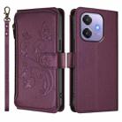 For OPPO A3x / A3 / A60 5G Global Butterfly Love Flower Multi-card Zipper Wallet Leather Phone Case(Dark Purple) - 2