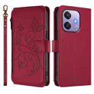 For OPPO A3x / A3 / A60 5G Global Butterfly Love Flower Multi-card Zipper Wallet Leather Phone Case(Wine Red) - 2