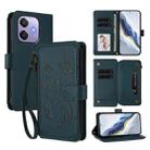 For OPPO A3x / A3 / A60 5G Global Butterfly Love Flower Multi-card Zipper Wallet Leather Phone Case(Dark Green) - 1