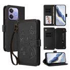 For OPPO A3x / A3 / A60 5G Global Butterfly Love Flower Multi-card Zipper Wallet Leather Phone Case(Black) - 1