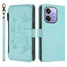 For OPPO A3x / A3 / A60 5G Global Butterfly Love Flower Multi-card Zipper Wallet Leather Phone Case(Mint Green) - 2