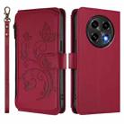 For OPPO A2 Pro 5G / F27 Pro 5G Butterfly Love Flower Multi-card Zipper Wallet Leather Phone Case(Wine Red) - 2