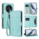 For OPPO A2 Pro 5G / F27 Pro 5G Butterfly Love Flower Multi-card Zipper Wallet Leather Phone Case(Mint Green) - 1