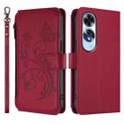 For OPPO A60 4G Global Butterfly Love Flower Multi-card Zipper Wallet Leather Phone Case(Wine Red) - 2