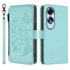 For OPPO A60 4G Global Butterfly Love Flower Multi-card Zipper Wallet Leather Phone Case(Mint Green) - 2