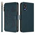 For OPPO A18 4G Global / A38 4G Butterfly Love Flower Multi-card Zipper Wallet Leather Phone Case(Dark Green) - 2