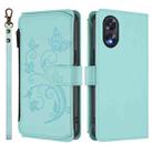 For OPPO A18 4G Global / A38 4G Butterfly Love Flower Multi-card Zipper Wallet Leather Phone Case(Mint Green) - 2