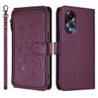 For OPPO A58 4G Global Butterfly Love Flower Multi-card Zipper Wallet Leather Phone Case(Dark Purple) - 2