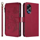 For OPPO A58 4G Global Butterfly Love Flower Multi-card Zipper Wallet Leather Phone Case(Wine Red) - 2