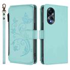 For OPPO A58 4G Global Butterfly Love Flower Multi-card Zipper Wallet Leather Phone Case(Mint Green) - 2