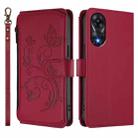 For OPPO A78 4G Global Butterfly Love Flower Multi-card Zipper Wallet Leather Phone Case(Wine Red) - 2