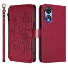 For OPPO A78 5G Global / A1x 5G Butterfly Love Flower Multi-card Zipper Wallet Leather Phone Case(Wine Red) - 2