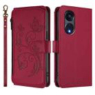 For OPPO Reno8 T 5G Global /  A1 Pro 5G Butterfly Love Flower Multi-card Zipper Wallet Leather Phone Case(Wine Red) - 2