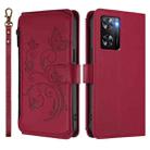 For OPPO A57 / A77 / A57s 4G Global Butterfly Love Flower Multi-card Zipper Wallet Leather Phone Case(Wine Red) - 2