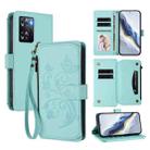 For OPPO A57 / A77 / A57s 4G Global Butterfly Love Flower Multi-card Zipper Wallet Leather Phone Case(Mint Green) - 1