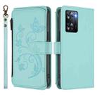 For OPPO A57 / A77 / A57s 4G Global Butterfly Love Flower Multi-card Zipper Wallet Leather Phone Case(Mint Green) - 2