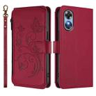 For OPPO A17 4G Global / A17k Butterfly Love Flower Multi-card Zipper Wallet Leather Phone Case(Wine Red) - 2