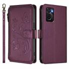 For OPPO A36 / A76 / A96 / K10 4G Butterfly Love Flower Multi-card Zipper Wallet Leather Phone Case(Dark Purple) - 2