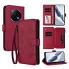 For OPPO F29 Pro 5G Global Butterfly Love Flower Multi-card Zipper Wallet Leather Phone Case(Wine Red) - 1