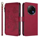 For OPPO F29 Pro 5G Global Butterfly Love Flower Multi-card Zipper Wallet Leather Phone Case(Wine Red) - 2