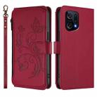 For OPPO Find X5 Butterfly Love Flower Multi-card Zipper Wallet Leather Phone Case(Wine Red) - 2