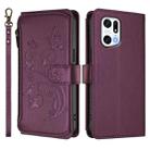 For OPPO Find X5 Pro Butterfly Love Flower Multi-card Zipper Wallet Leather Phone Case(Dark Purple) - 2