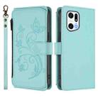 For OPPO Find X5 Pro Butterfly Love Flower Multi-card Zipper Wallet Leather Phone Case(Mint Green) - 2