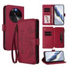 For OPPO Find X6 5G Butterfly Love Flower Multi-card Zipper Wallet Leather Phone Case(Wine Red) - 1