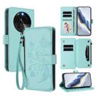 For OPPO Find X6 5G Butterfly Love Flower Multi-card Zipper Wallet Leather Phone Case(Mint Green) - 1