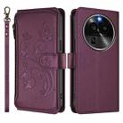 For OPPO Find X6 Pro 5G Butterfly Love Flower Multi-card Zipper Wallet Leather Phone Case(Dark Purple) - 2