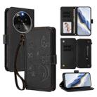 For OPPO Find X6 Pro 5G Butterfly Love Flower Multi-card Zipper Wallet Leather Phone Case(Black) - 1