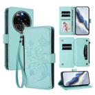 For OPPO Find X6 Pro 5G Butterfly Love Flower Multi-card Zipper Wallet Leather Phone Case(Mint Green) - 1
