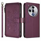 For OPPO Find X7 Butterfly Love Flower Multi-card Zipper Wallet Leather Phone Case(Dark Purple) - 2