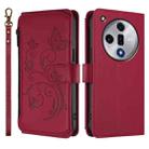 For OPPO Find X7 Butterfly Love Flower Multi-card Zipper Wallet Leather Phone Case(Wine Red) - 2