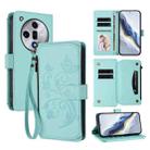 For OPPO Find X7 Butterfly Love Flower Multi-card Zipper Wallet Leather Phone Case(Mint Green) - 1