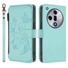 For OPPO Find X7 Butterfly Love Flower Multi-card Zipper Wallet Leather Phone Case(Mint Green) - 2