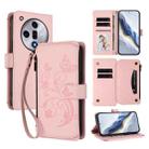 For OPPO Find X7 Butterfly Love Flower Multi-card Zipper Wallet Leather Phone Case(Pink) - 1