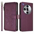 For OPPO Find X7 Ultra Butterfly Love Flower Multi-card Zipper Wallet Leather Phone Case(Dark Purple) - 2