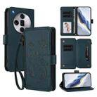 For OPPO Find X7 Ultra Butterfly Love Flower Multi-card Zipper Wallet Leather Phone Case(Dark Green) - 1
