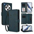 For OPPO Find X8 5G Butterfly Love Flower Multi-card Zipper Wallet Leather Phone Case(Dark Green) - 1