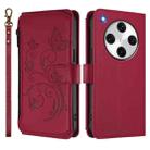 For OPPO Find X8 Pro 5G Butterfly Love Flower Multi-card Zipper Wallet Leather Phone Case(Wine Red) - 2