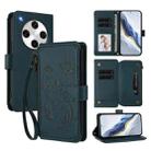 For OPPO Find X8 Pro 5G Butterfly Love Flower Multi-card Zipper Wallet Leather Phone Case(Dark Green) - 1